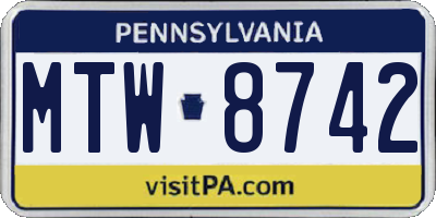 PA license plate MTW8742