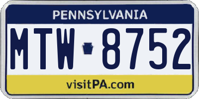 PA license plate MTW8752