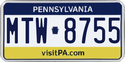 PA license plate MTW8755