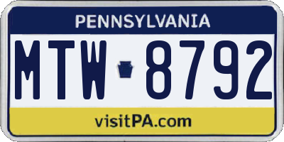 PA license plate MTW8792