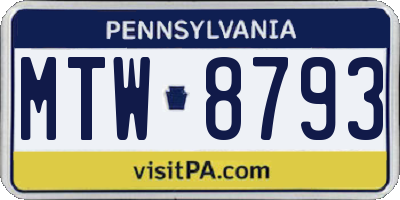 PA license plate MTW8793