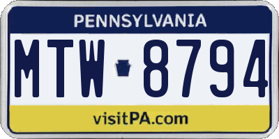 PA license plate MTW8794