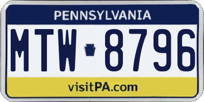 PA license plate MTW8796
