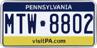 PA license plate MTW8802