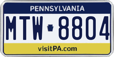 PA license plate MTW8804