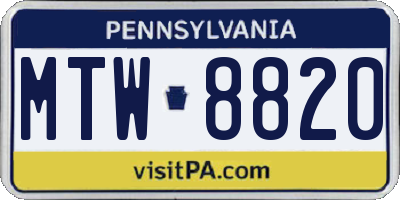 PA license plate MTW8820