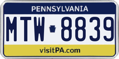 PA license plate MTW8839