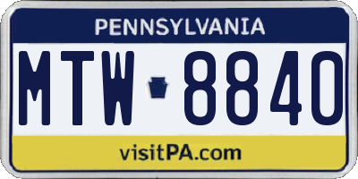 PA license plate MTW8840