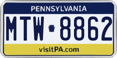 PA license plate MTW8862