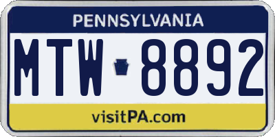 PA license plate MTW8892
