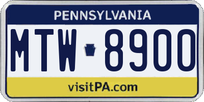 PA license plate MTW8900