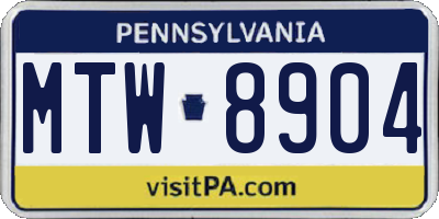 PA license plate MTW8904