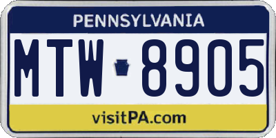 PA license plate MTW8905