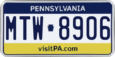 PA license plate MTW8906