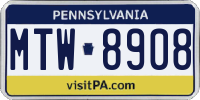 PA license plate MTW8908