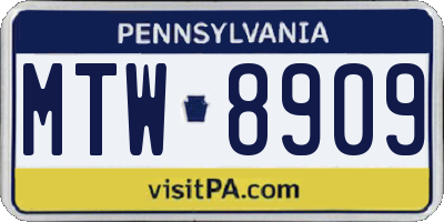 PA license plate MTW8909