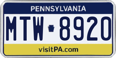 PA license plate MTW8920