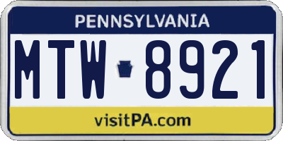PA license plate MTW8921