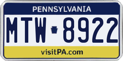 PA license plate MTW8922