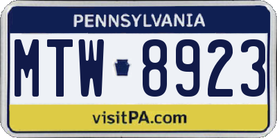 PA license plate MTW8923