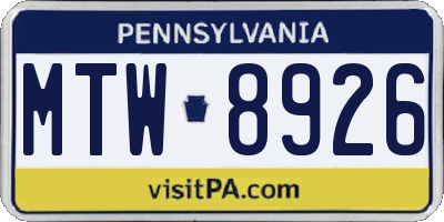 PA license plate MTW8926