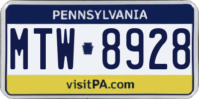 PA license plate MTW8928