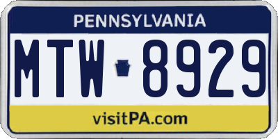 PA license plate MTW8929