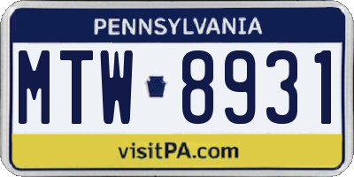 PA license plate MTW8931