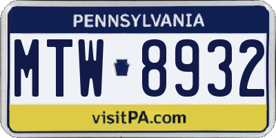 PA license plate MTW8932