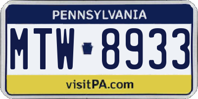PA license plate MTW8933