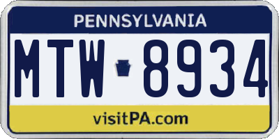 PA license plate MTW8934