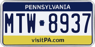 PA license plate MTW8937