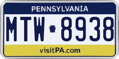 PA license plate MTW8938