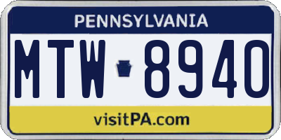 PA license plate MTW8940