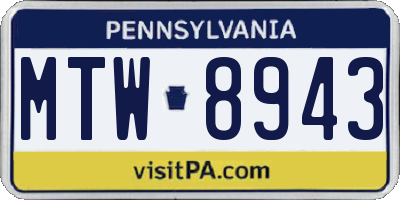 PA license plate MTW8943