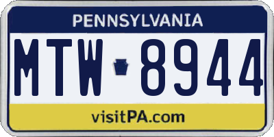 PA license plate MTW8944