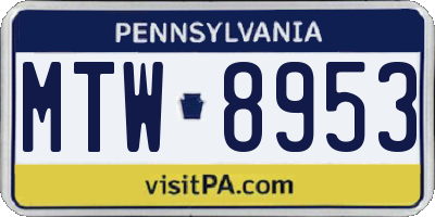 PA license plate MTW8953