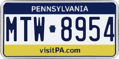 PA license plate MTW8954