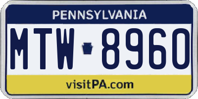 PA license plate MTW8960