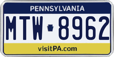 PA license plate MTW8962