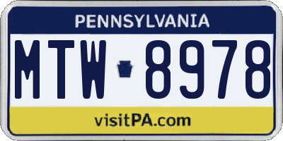 PA license plate MTW8978