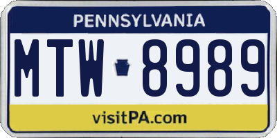 PA license plate MTW8989