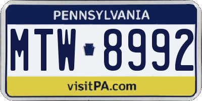 PA license plate MTW8992