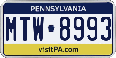 PA license plate MTW8993