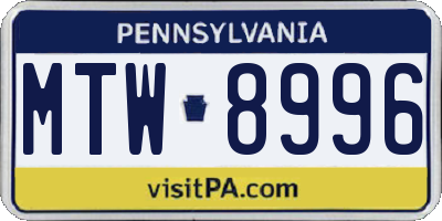 PA license plate MTW8996