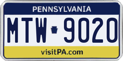 PA license plate MTW9020