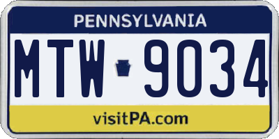 PA license plate MTW9034