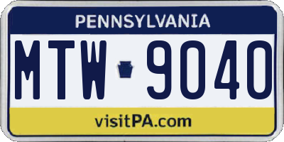 PA license plate MTW9040