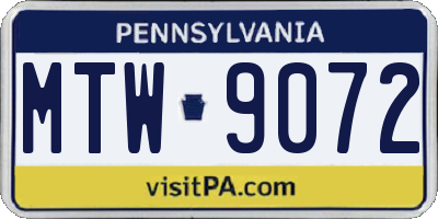 PA license plate MTW9072