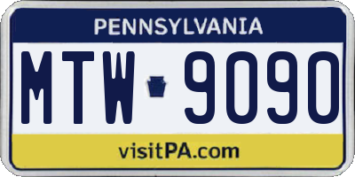 PA license plate MTW9090